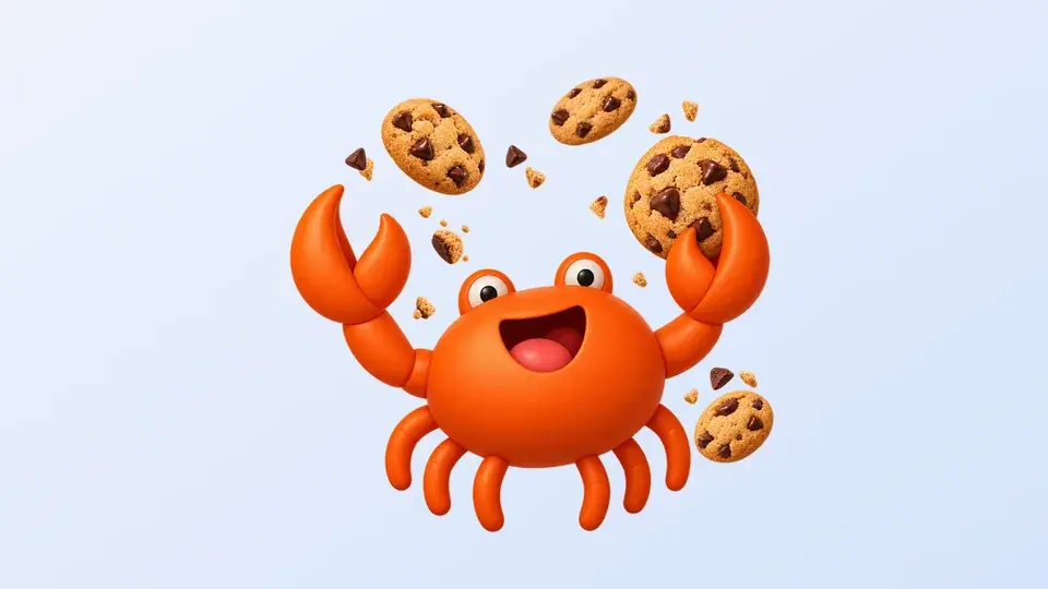 La mascota de Mr Crab 7 atrapando galletas al vuelo