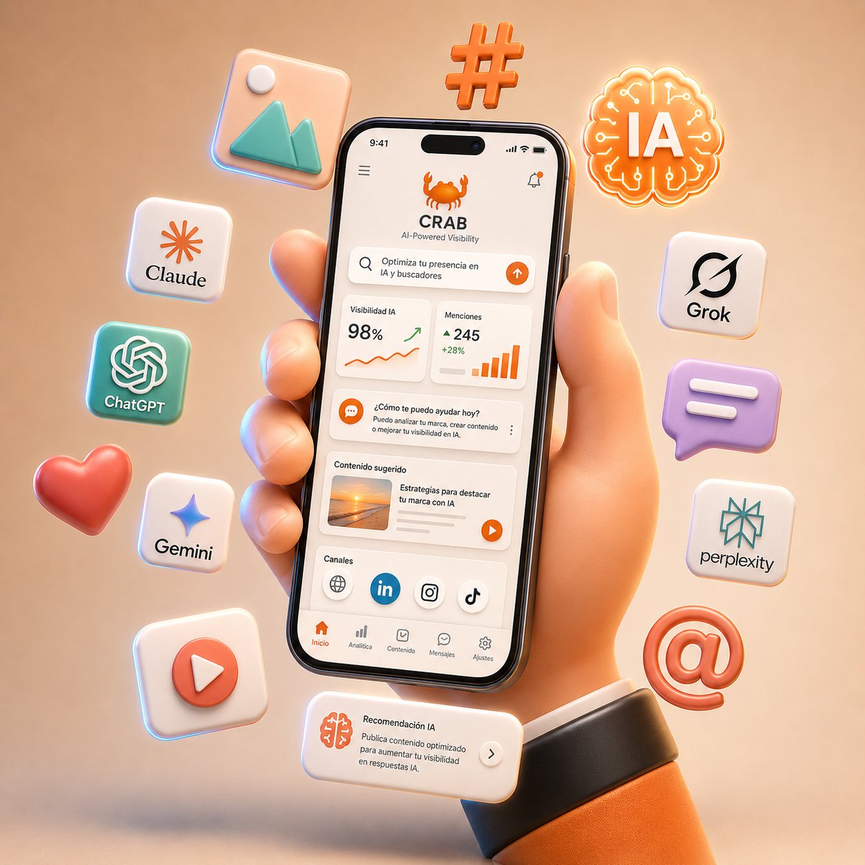 Stack de IA en Mr Crab 7 — Claude, ChatGPT, Gemini